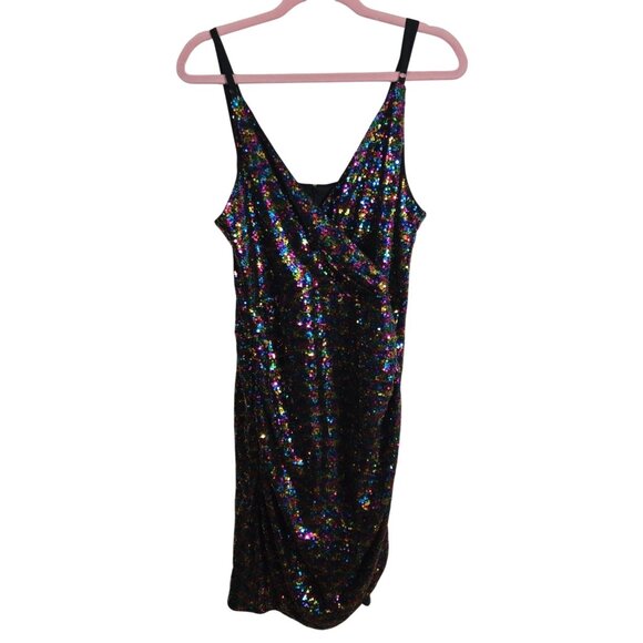 Grace Karin Rainbow Sequin Ruched Party Bodycon Dress NYE Size L - Picture 2 of 7